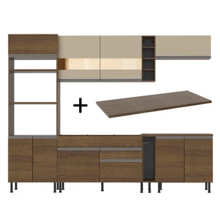 Cozinha Completa Madesa Vicenza com Armário e Balcão + Tampo - Rustic/Rustic/Crema em Oferta na Shopee