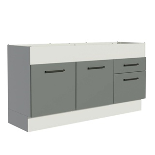 Balcão de Pia Madesa Agata 150 cm 2 Portas e 2 Gavetas (Sem Tampo e Pia) - Branco/Cinza