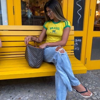 Camisa Brasil Bordada BabyLook Feminina
