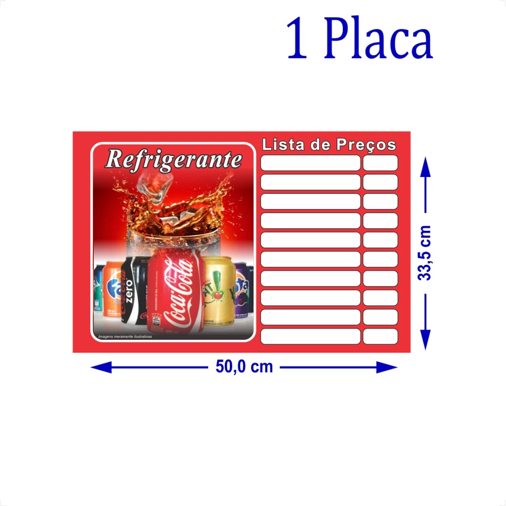 Tabela de Preços em pvc, Placa Refrigerante, Lista Preços Lanchonete, Bebidas, Reutilizável, Ref. 228