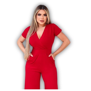 Macacão Longo Feminino Pantalona Soltinho Manga Curta