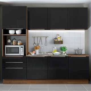 Cozinha Completa Madesa Lux com Armário e Balcão 7 Portas 3 Gavetas - Rustic/Preto em Oferta na Shopee