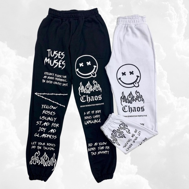 Calça Feminina Jogger com bolso Tactel Letras Escrita Street Tik tok ...