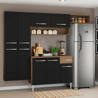 Armário de Cozinha Completa 229cm Rustic/Preto Emilly Fit Madesa 03 em Oferta na Shopee