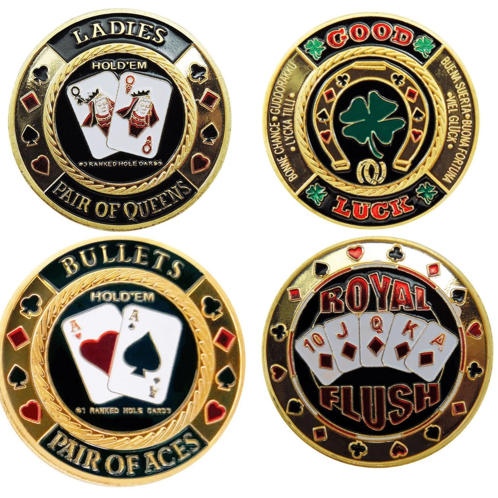 24K GOLD PLATED 'BULLETS PAIR OF ACES-POKER CHIP CARD GUARD