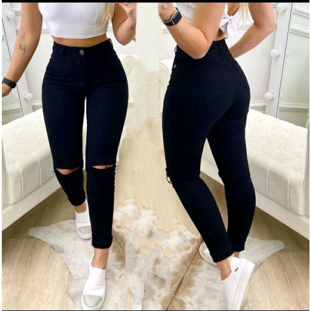 CALÇA JEANS FEMININA EMPINA BUMBUM RECORTES RETOS