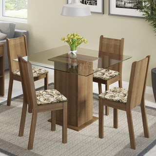 Conjunto Sala de Jantar Magda Madesa Mesa Tampo de Vidro com 4 Cadeiras