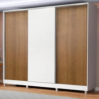 Guarda Roupa Infantil 100% MDF Madesa Logan 3 Portas de Correr com Pés - Branco/Rustic/Branco em Oferta na Shopee