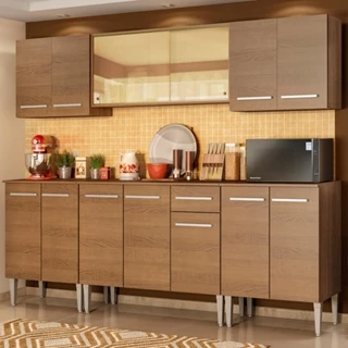 Cozinha Completa Madesa Emilly Fire com Balcão e Armário Aéreo Reflex em Oferta na Shopee