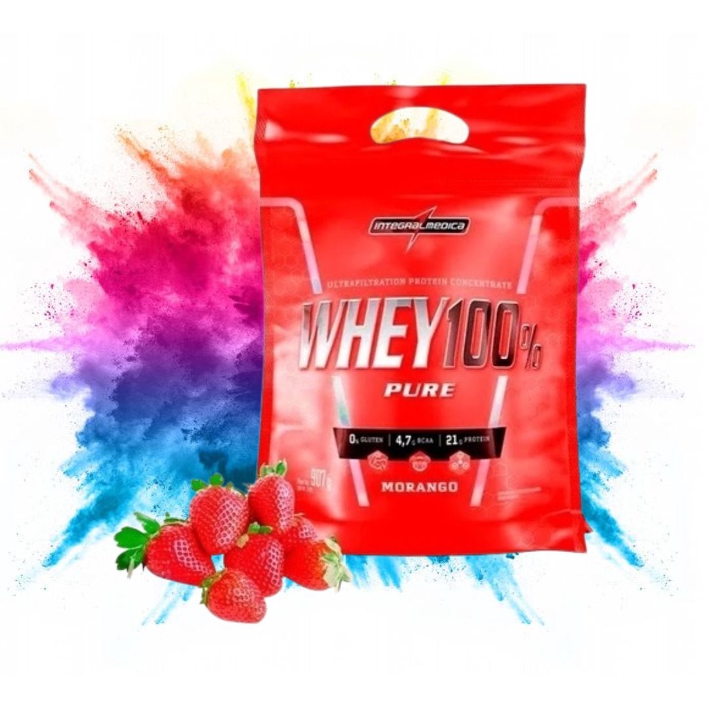 Whey Protein 100% Pure Refil Morango 907g Integralmedica