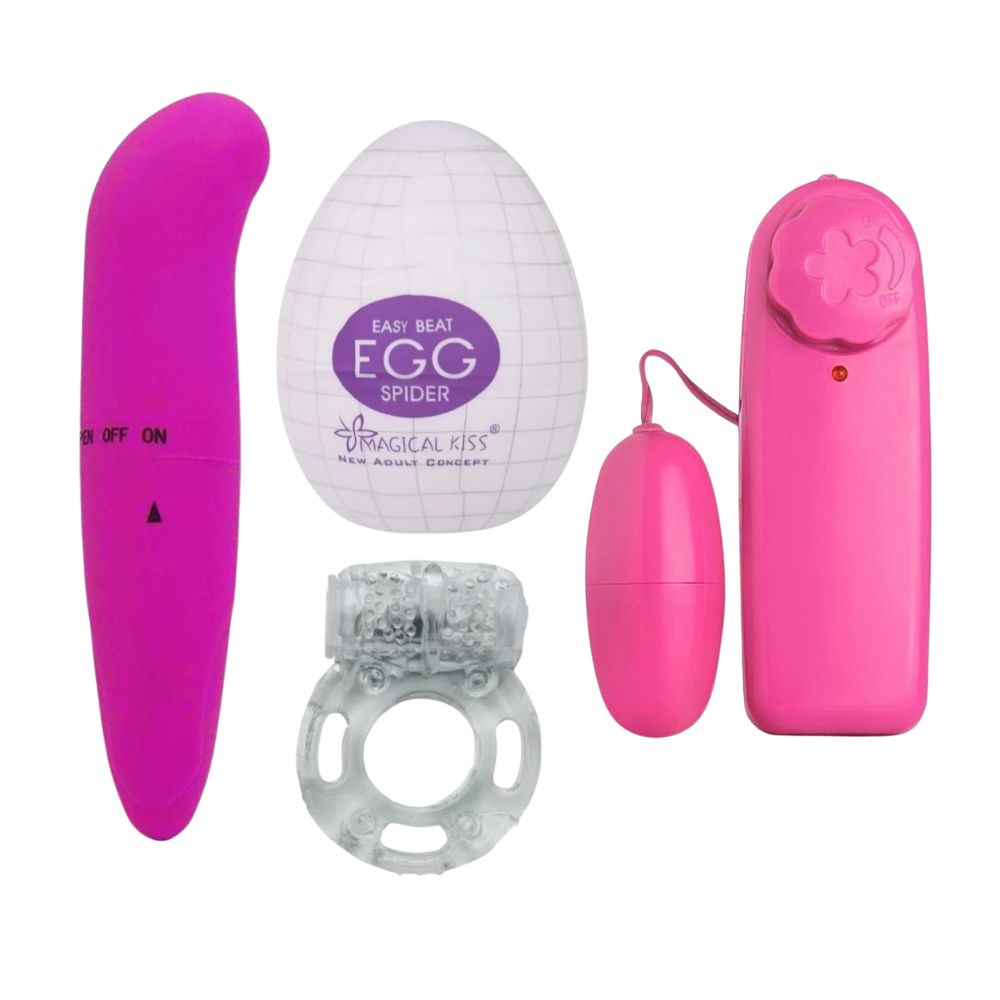 Kit Vibrador Feminino Ponto G Aveludado Anel Vibrador Egg Masturbador Vibra Bullet 0456