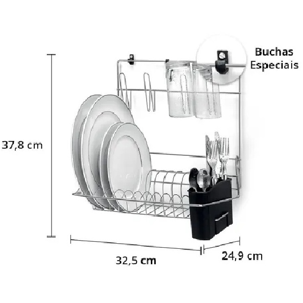 Cook Home Cromado Prata 1080 Kit Cozinha Escorredor De Louças Pratos Copos e Talheres - CookHome Arthi