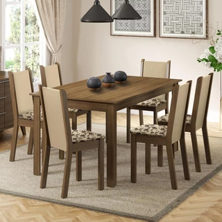 Conjunto Sala de Jantar Madesa Miriam Mesa Tampo de Madeira 6 Cadeiras - Rustic/Crema/Bege Marrom em Oferta na Shopee