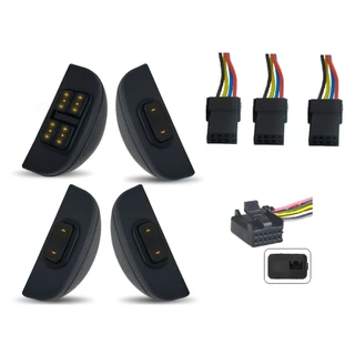Kit Moldura Botão Vidro Elétrico Plug Conector Celta Prisma Corsa 4 Portas Completo