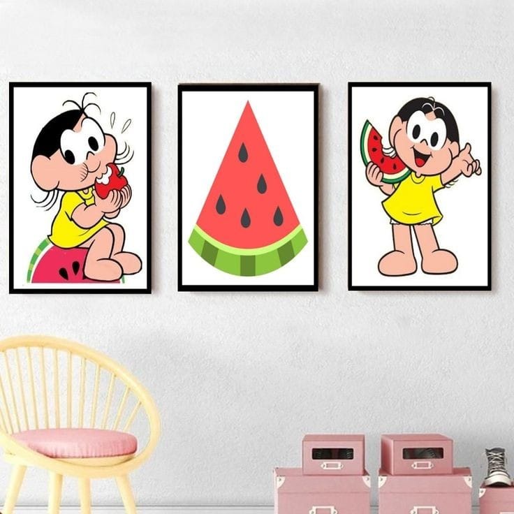 Quadro Decorativo Infantil Magali Turma Da Mônica Personalizado Para Quarto Menina Kit 3 Peças 6271