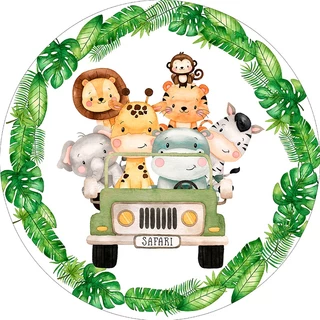 Painel 3d Festa Redondo 1,50 Malha Sublimado Safari Baby Carro Fundo Branco