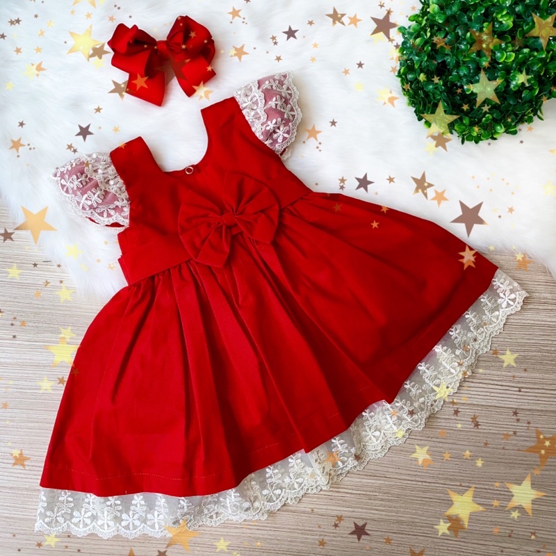 Vestido Vermelho Infantil Menina Bebe Natal Rendado Lizzie - Technical View