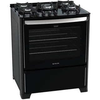 Fogão 5 Bocas Atlas New U.Top Glass Preto com Mesa de Vidro e Tripla Chama