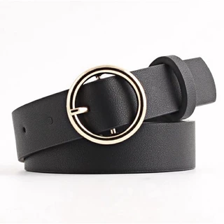 Cintos Cinto feminino couro largo preto redondo Basico Fivela Redonda cor prata