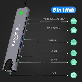 Goojodoq HUB USB Tipo C Para HDMI-compatible 8 Em 1 Com 4 K 1080P 3.0 PD Dock Carregador MacBook Pro Air Splitter