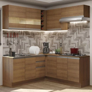 Cozinha Completa de Canto Madesa Glamy 349001 com Armário e Balcão (Sem Tampo e Pia) - Rustic em Oferta na Shopee