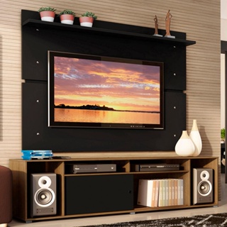 Rack Madesa Cancun e Painel para TV até 65 Polegadas - Rustic/Preto/Preto