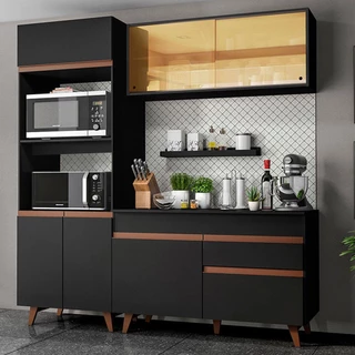 Armário de Cozinha Compacta 190cm Preto Reims Madesa 02 em Oferta na Shopee
