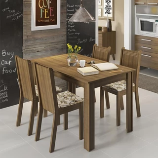 Conjunto Sala de Jantar Rosie Madesa Mesa Tampo de Madeira com 4 Cadeiras - Rustic/Lírio Bege