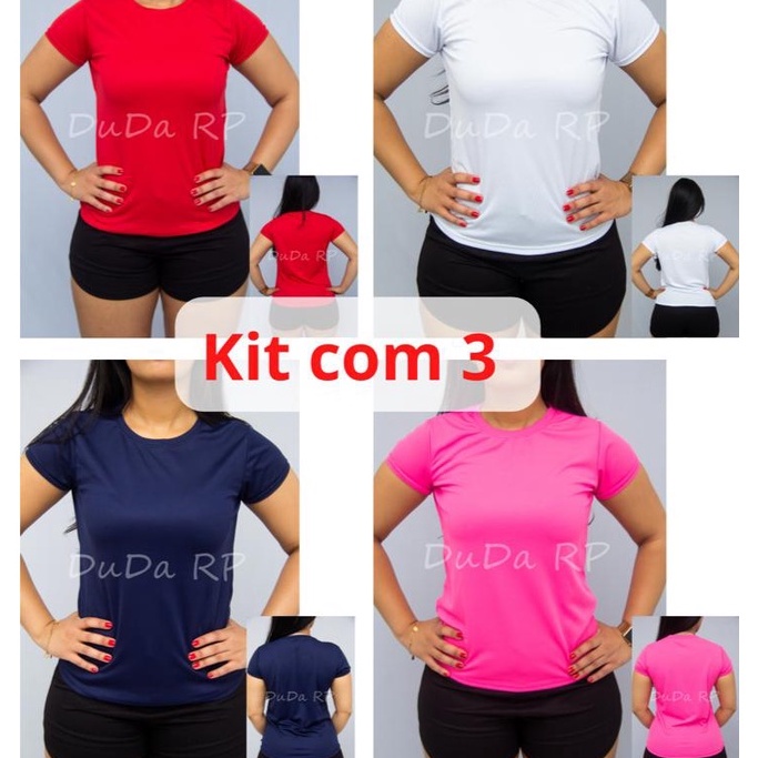 Kit 3 Camiseta Dry Fit Feminina Academia Corrida