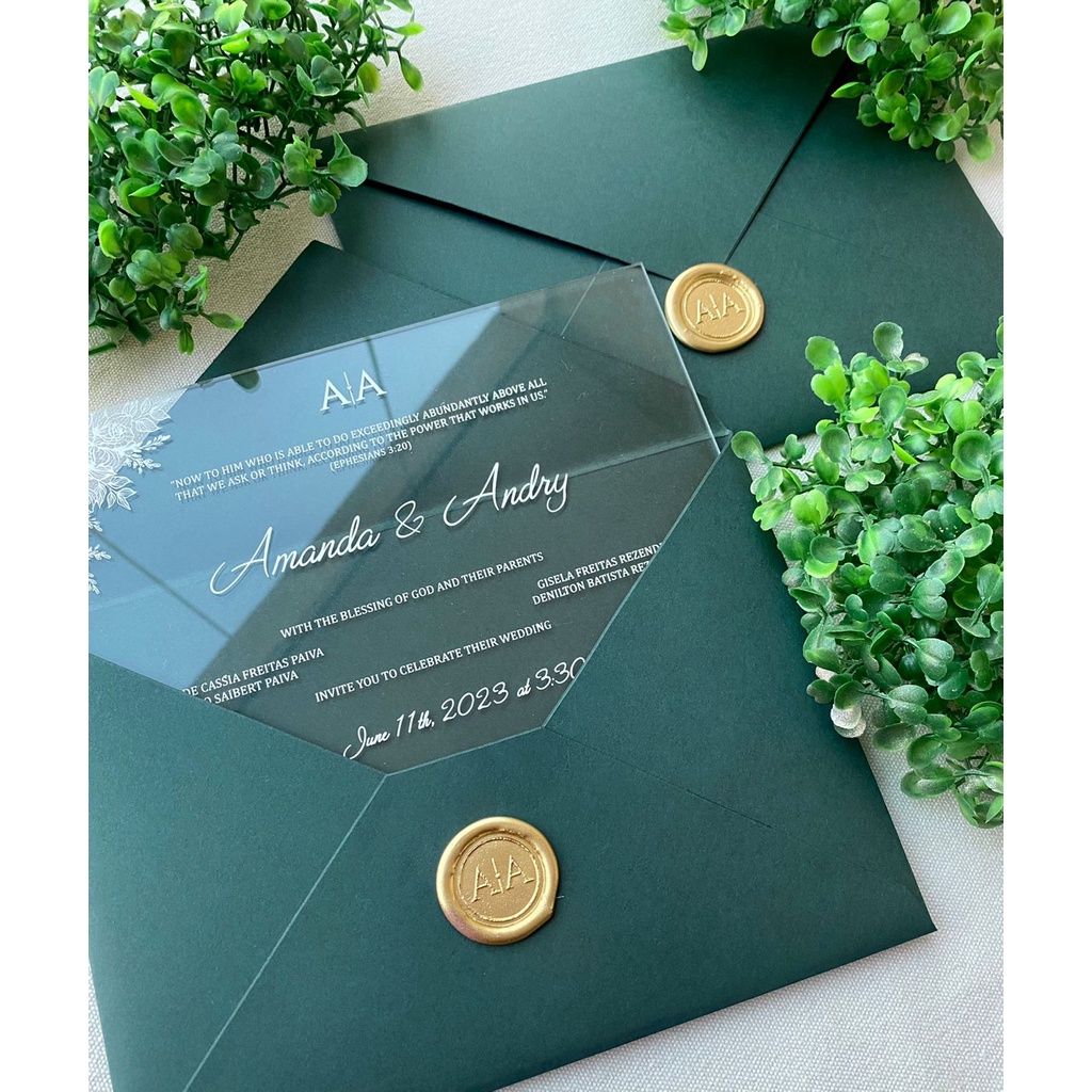 Convite de Casamento - Avalom Verde + Acrílico *100 unidades