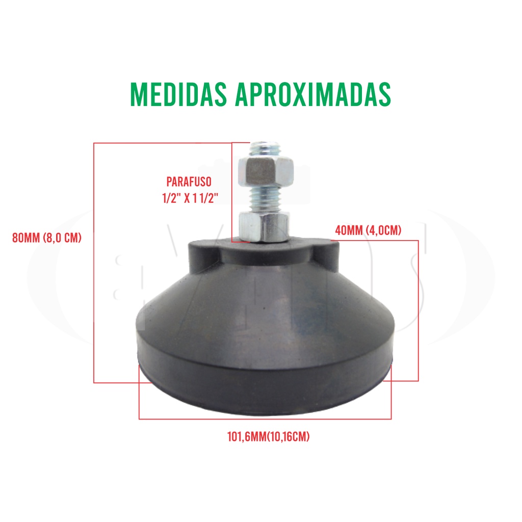 Sapata Pé Nivelador De Borracha 101,6 mm Parafuso 1/2" - 04 Unidades