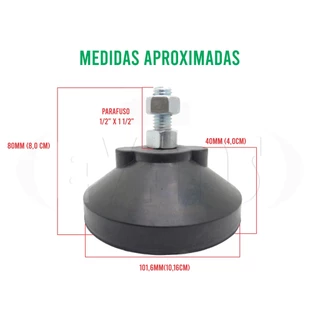 Sapata Pé Nivelador De Borracha 101,6 mm Parafuso 1/2" - 04 Unidades