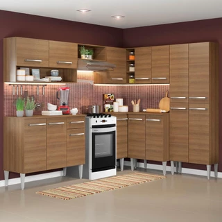 Armário de Cozinha Completa de Canto Madesa Emilly Rock com Balcão e Adega - Rustic em Oferta na Shopee