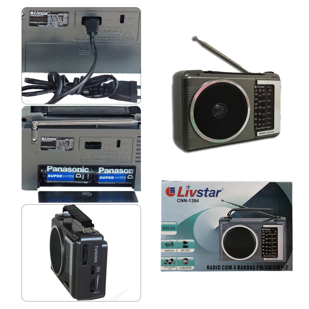 Rádio Portátil 4 Faixas Livstar Am/Fm 3w CNN1394 Shopee Brasil
