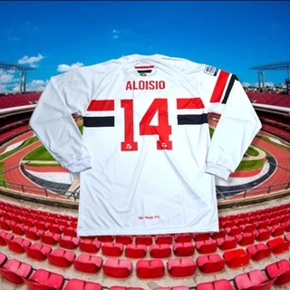Camisa Retrô São Paulo SPFC Mundial 2005 #14 Aloisio Branca Bordada