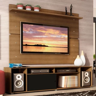 Rack Madesa Cancun e Painel para TV até 65 Polegadas - Rustic/Rustic/Preto em Oferta na Shopee