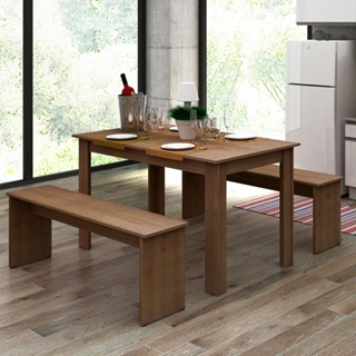 Conjunto Sala de Jantar Bristol Madesa Tampo de Madeira com 2 Bancos