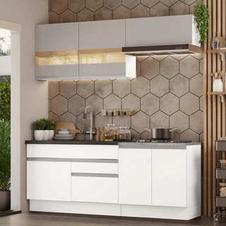 Armário de Cozinha Compacta 200cm Branco/Crema Glamy Madesa 07 em Oferta na Shopee