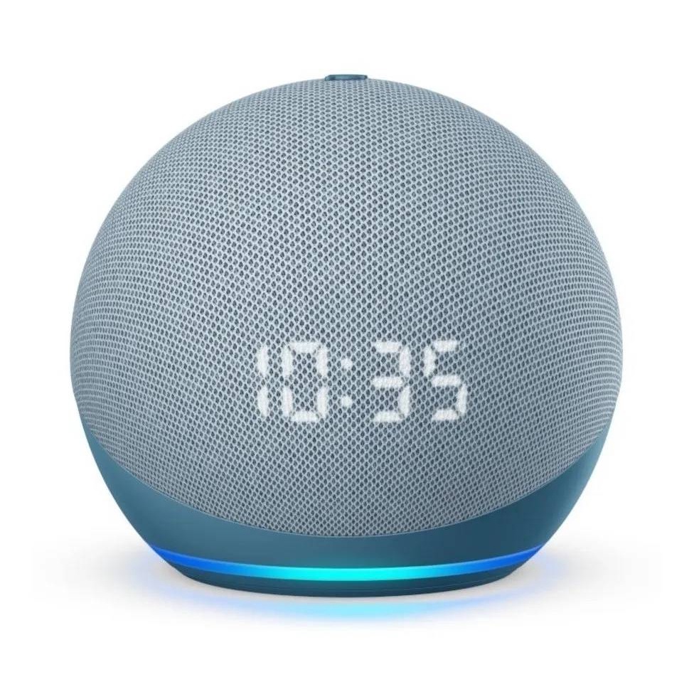 Amazon Echo Dot 4th Gen with clock com assistente virtual Alexa, display integrado twilight blue