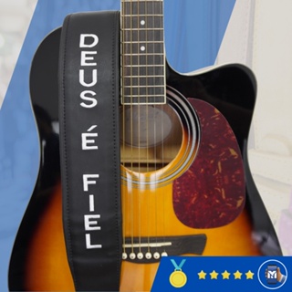 Correia Alça Para Violão, Guitarra e Baixo Basso Deus É Fiel Preto Tipo Premium