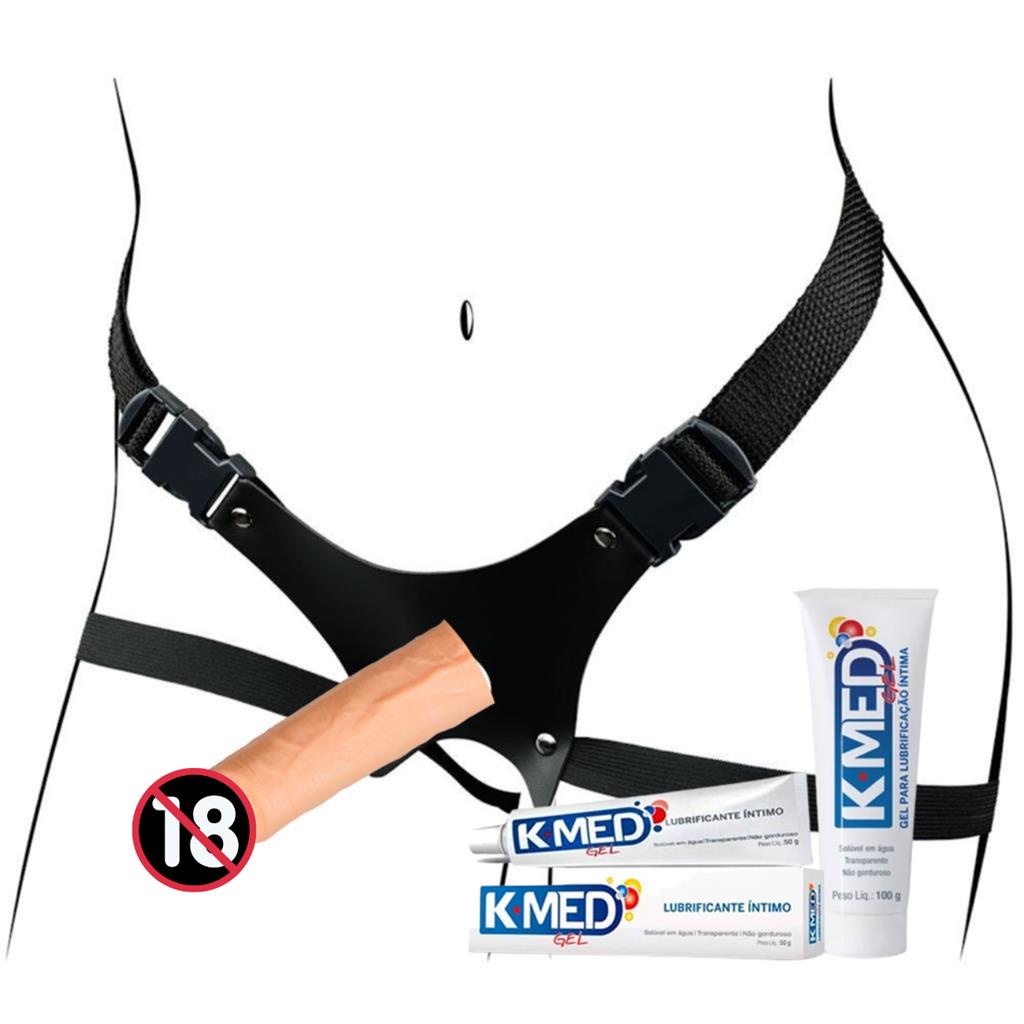 Strapon Cinta Com Penis 18,5X3,5Cm + Gel Lubrificante k-med 50g