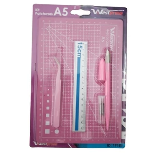 Kit Base Placa A5 22x15 cm Corte Rosa Régua Estilete Precisão Pinça Patchwork Artesanato Scrapbook Cultural Educativo We