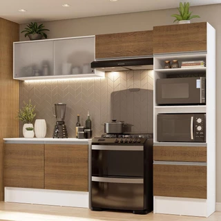Armário de Cozinha Completa 260cm Branco/Rustic Topazio Madesa 01 em Oferta na Shopee