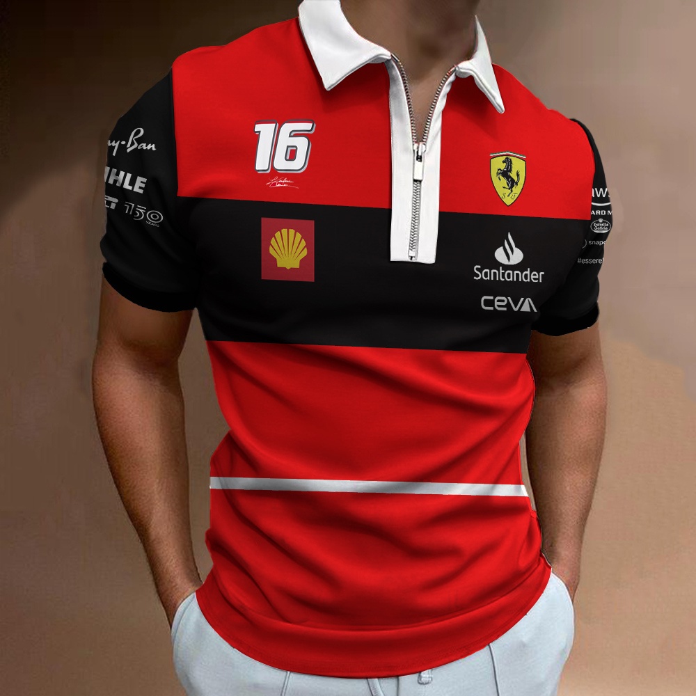 Ferrari F1 Frota Fórmula One 3D Estampa Masculina Camisa POLO Casual Verão Camiseta Manga Curta Roupas Tamanho Grande