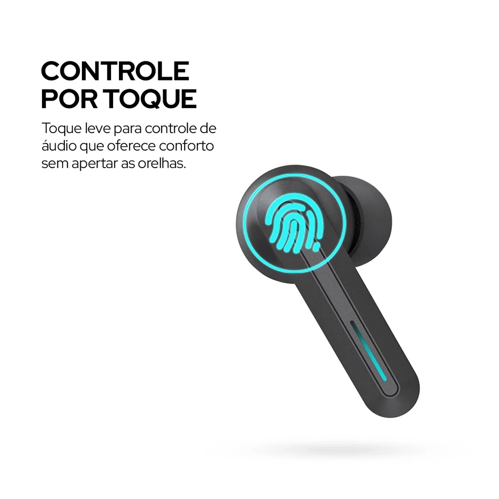 WB Fone de ouvido Bluetooth 5.1 In-ear sem fio Gamer Sentinel TWS Preto com  luzes de LED, modo jogo, som 360° e Super Bass, 20 horas de bateria,  proteção IPX4 e controle