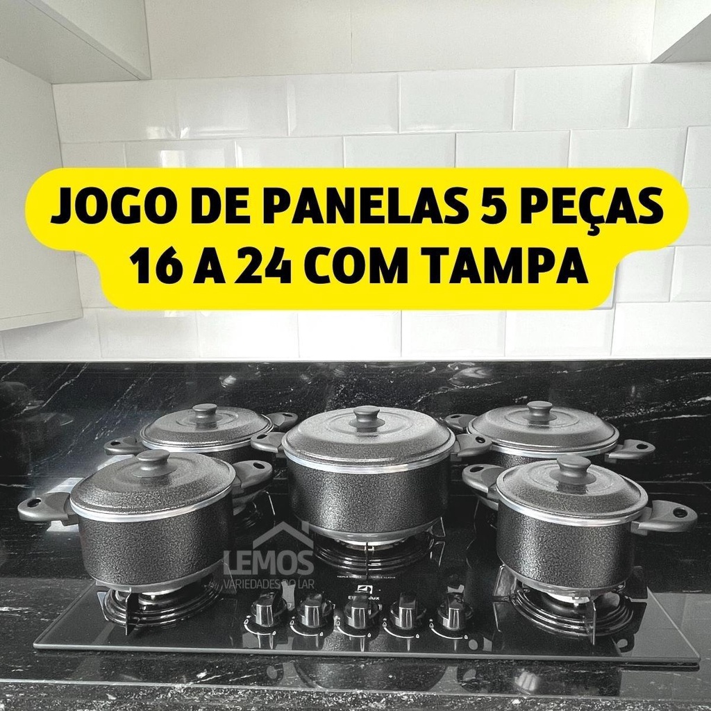 Jogo de Panela 5 Peças Preta Craqueada Conjunto Kit de Caçarolas 16 a 24