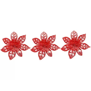 Enfeites de Natal Flores com Glitter Vermelho 3 peças 8cm - Casambiente