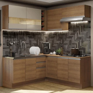 Cozinha Completa de Canto Madesa Glamy 349001 com Armário e Balcão (Sem Tampo) - Rustic/Rustic/Crema em Oferta na Shopee