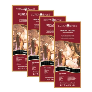 Henna Creme Surya Brasil Preto | Kit com quatro unidades