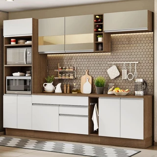 Cozinha Completa Madesa Vicenza com Armário e Balcão + Tampo - Rustic/Branco/Crema em Oferta na Shopee